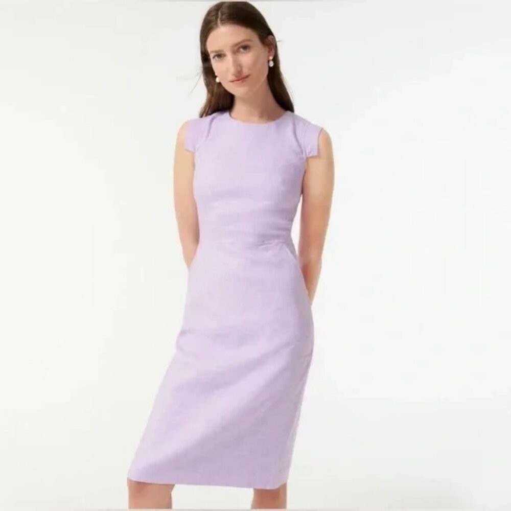 NWoT J.Crew Tall Resume Sheath in Orchid Purple Stretch Linen Dress 4T $198